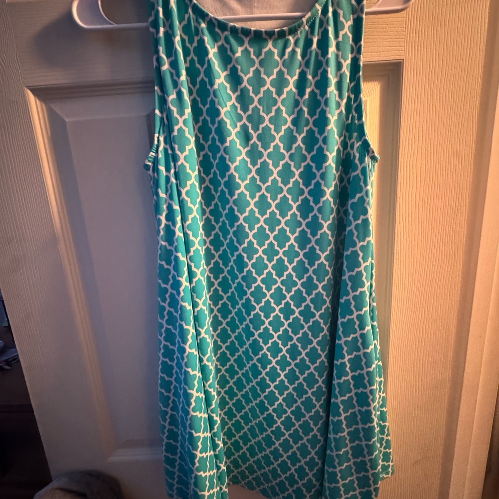 Peach Love California Teal and White Dress